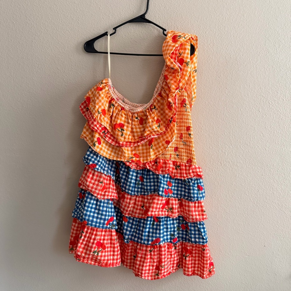Farm Rio One Shoulder Cherry Mini Dress
